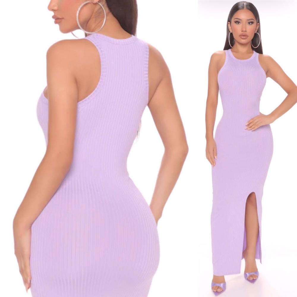 Fashion Nova Willow Ribbed Maxi Dress- Lavender
